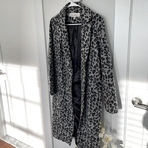 Black & Grey leopard print long coat - Size Small
